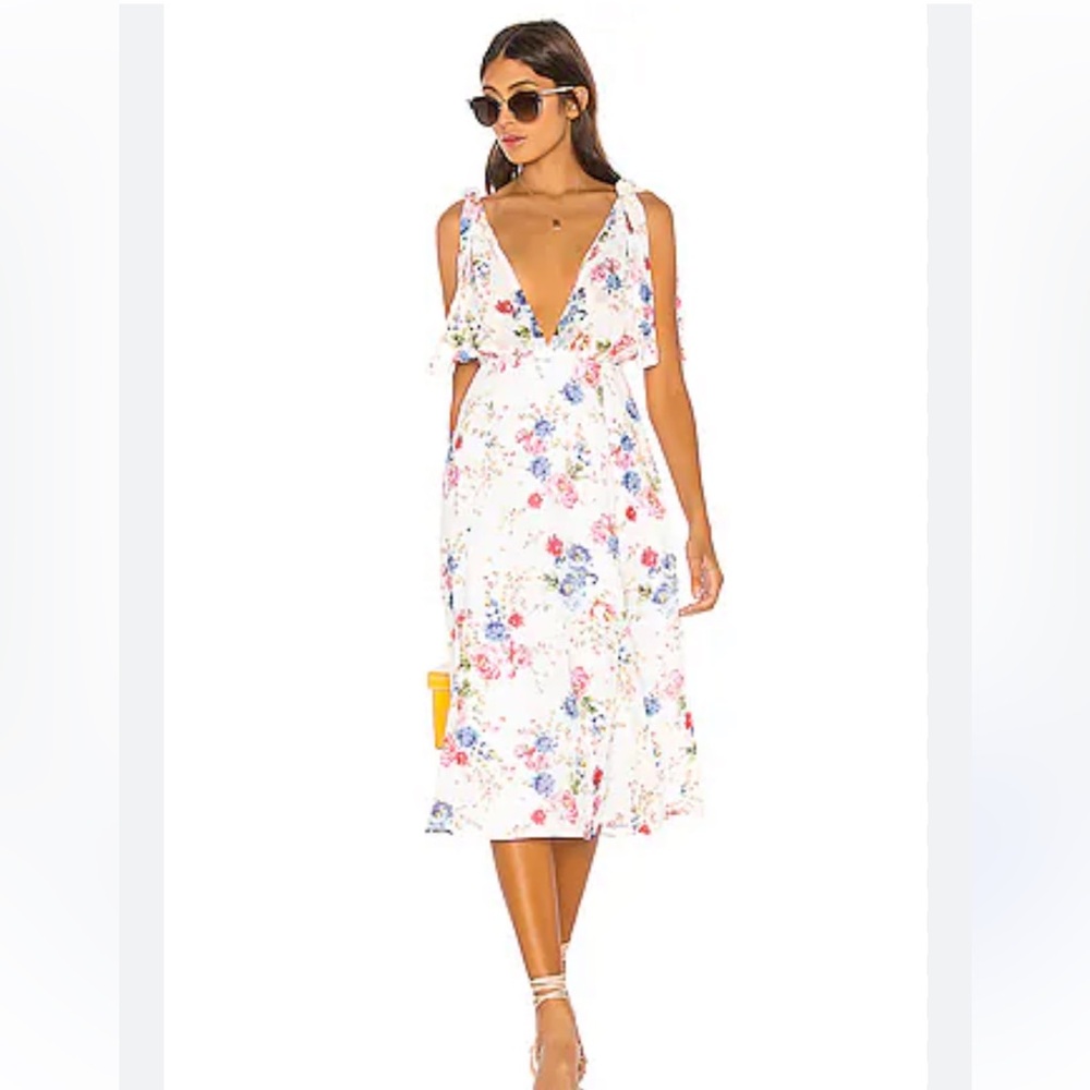 LPA MIDI Floral White Dress Revolve Sz Small